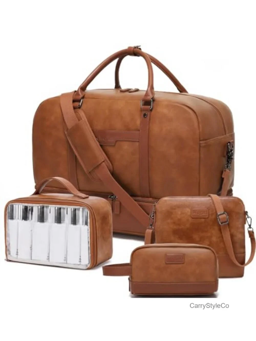 Waterproof Faux Leather 4-in-1 Overnight Travel Duffel Bag with Shoe Compartment
